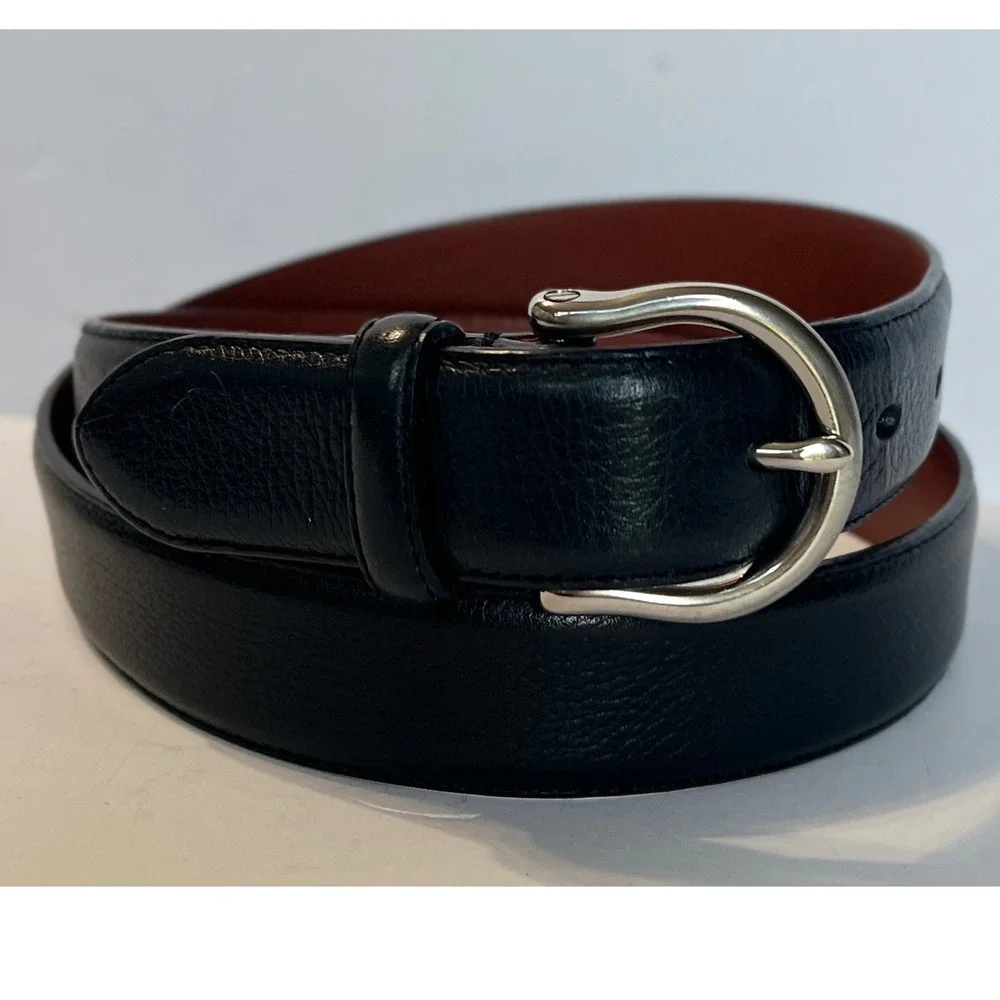 Coach Vintage Black Italian Calfskin Leather Belt 32 80cm Solid Brass Italy 3701
